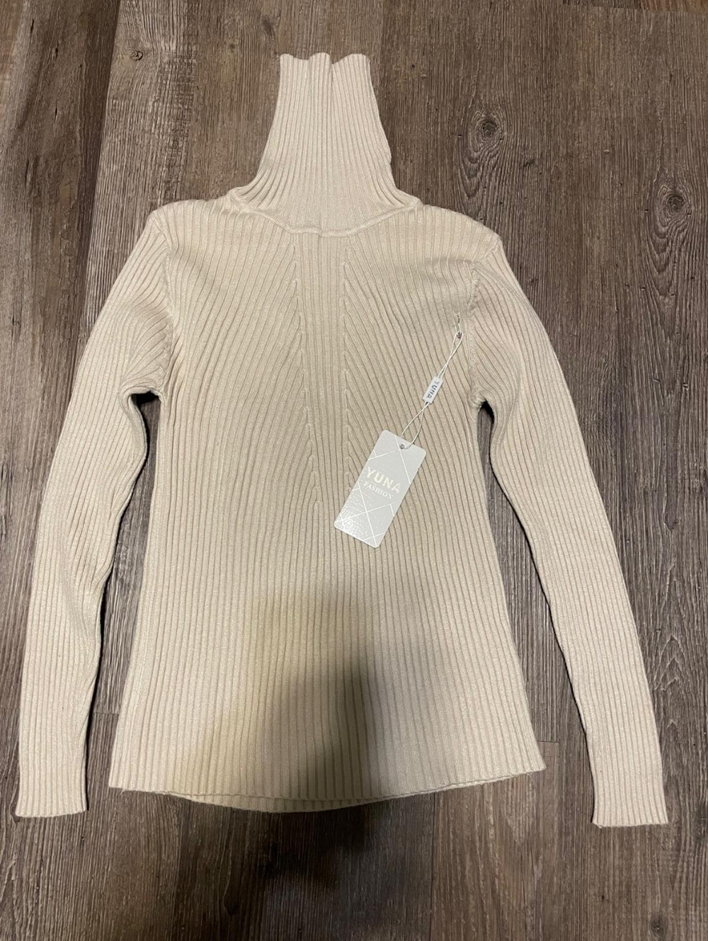 Yuna Ribbed Turtleneck Sweater in Beige